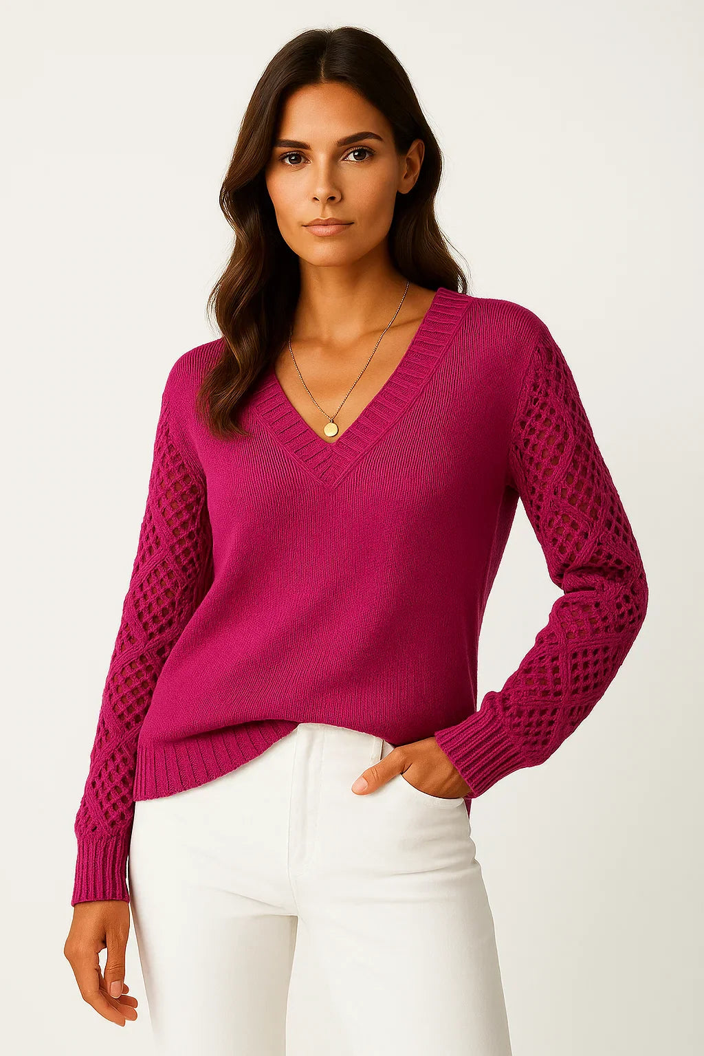 Maglione Open-Knit V-Neck | Cotone Misto Leggero | Fit Comodo