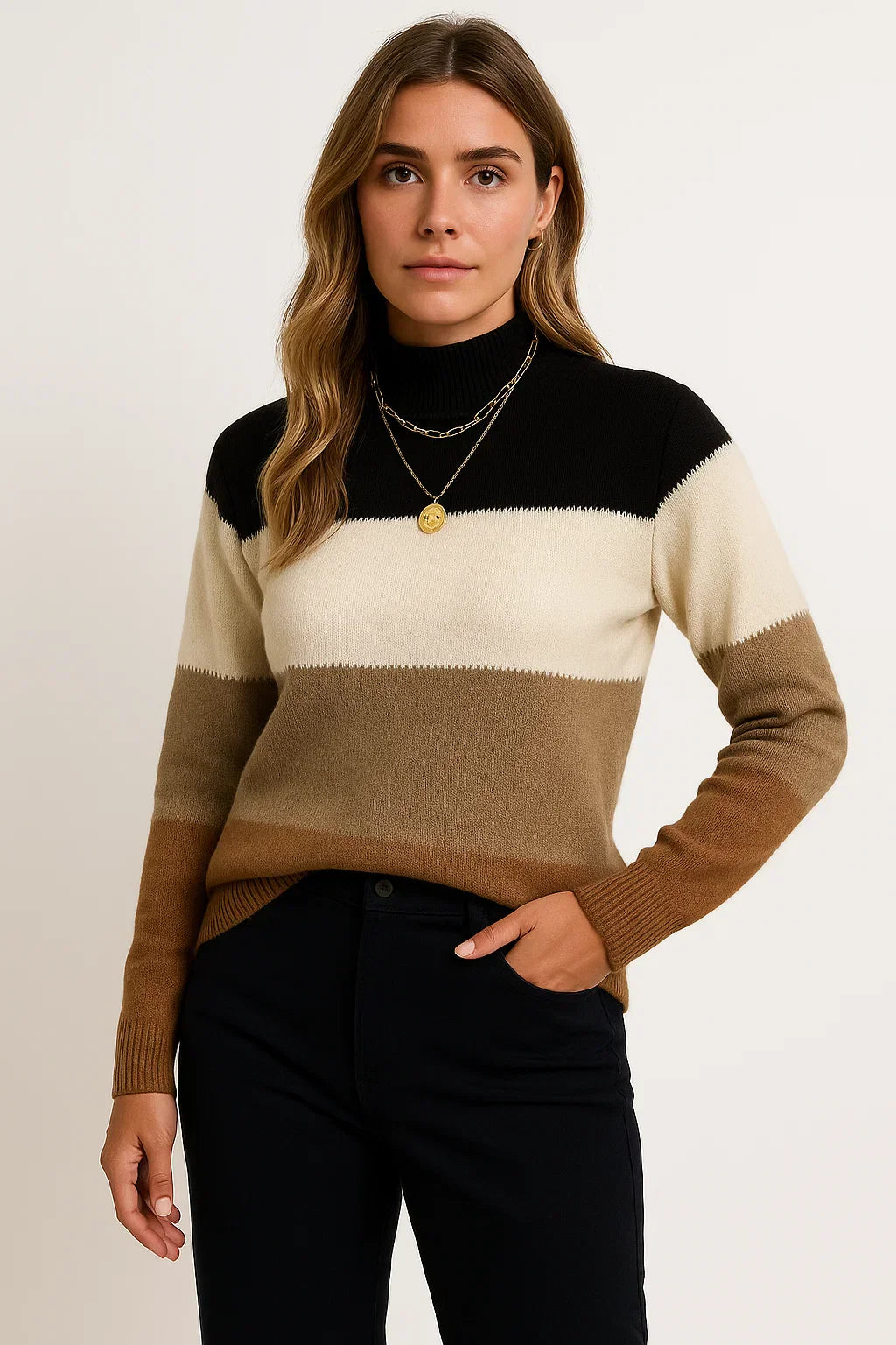 Maglione Striato Misto Lana | Collo Alto | Fit Comodo