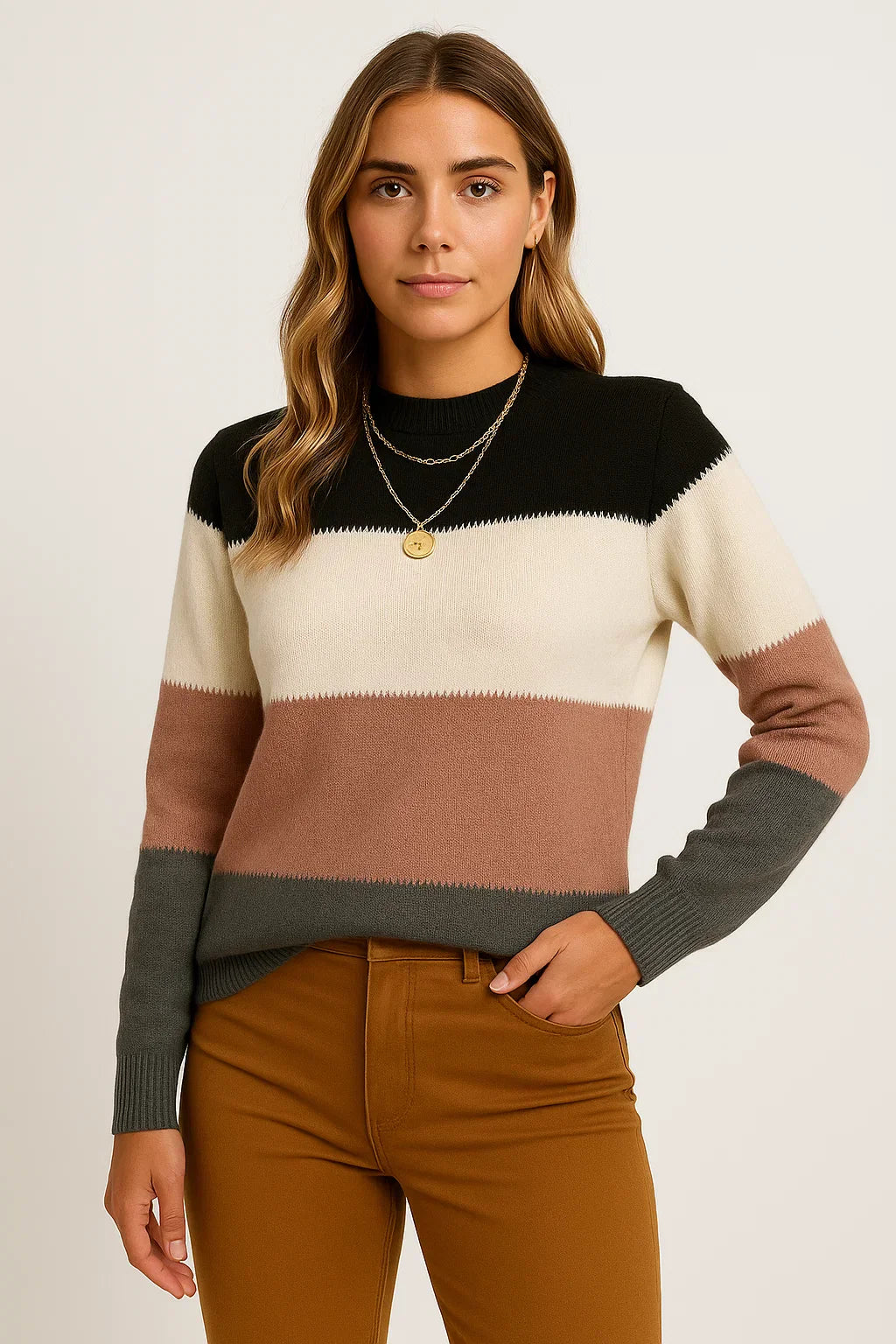 Maglione Striato Misto Lana | Collo Alto | Fit Comodo