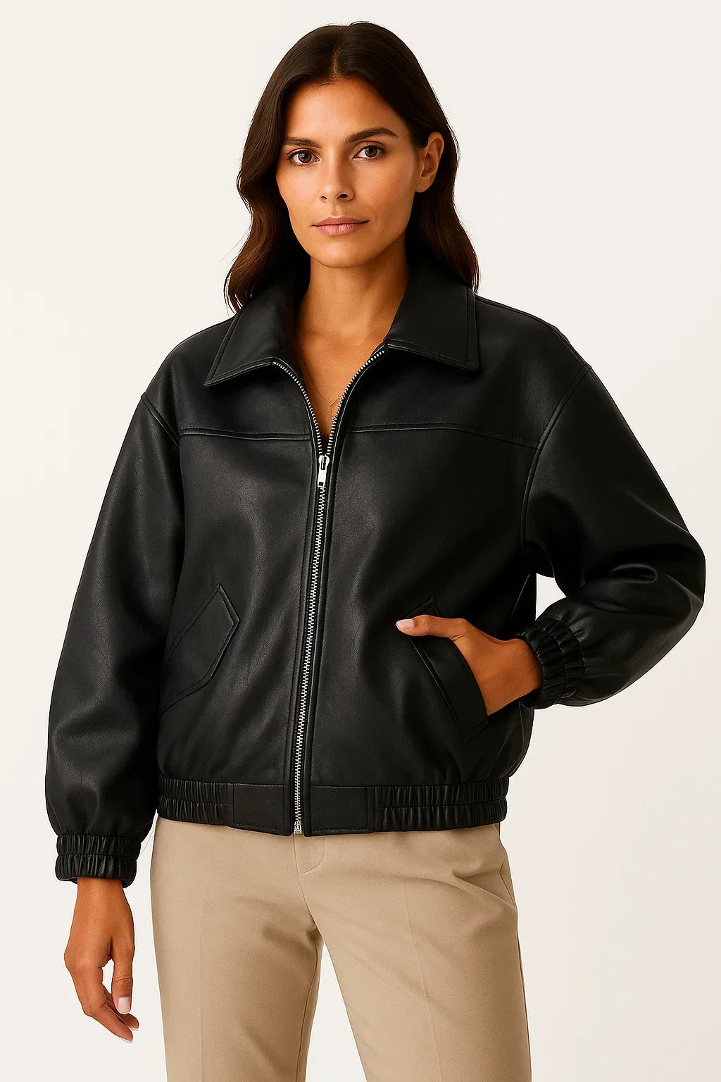 Giacca in pelle sintetica con zip e fit comodo