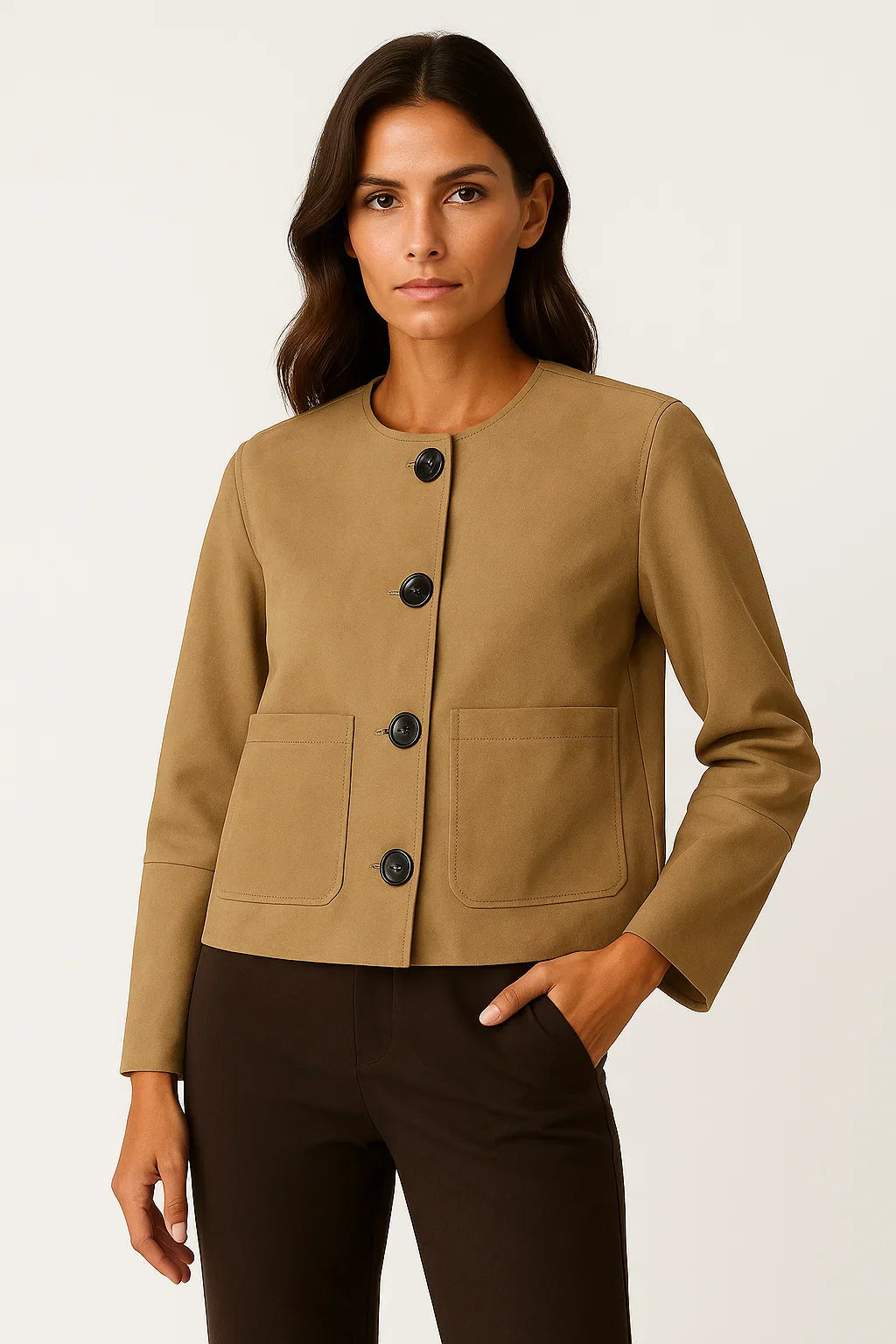 Giacca Cropped in Suede | Design Minimalista con Bottoni Frontali