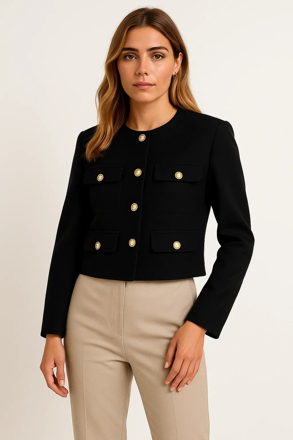 Giacca Cropped Donna | Dettaglio Bottoni Oro | Misto Poliestere