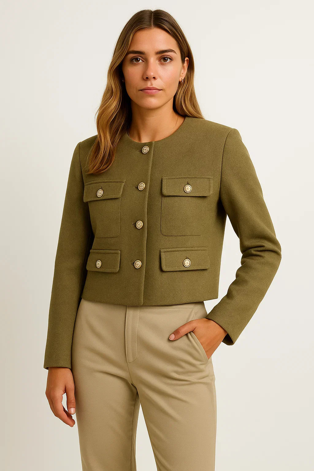 Giacca Cropped Donna | Dettaglio Bottoni Oro | Misto Poliestere