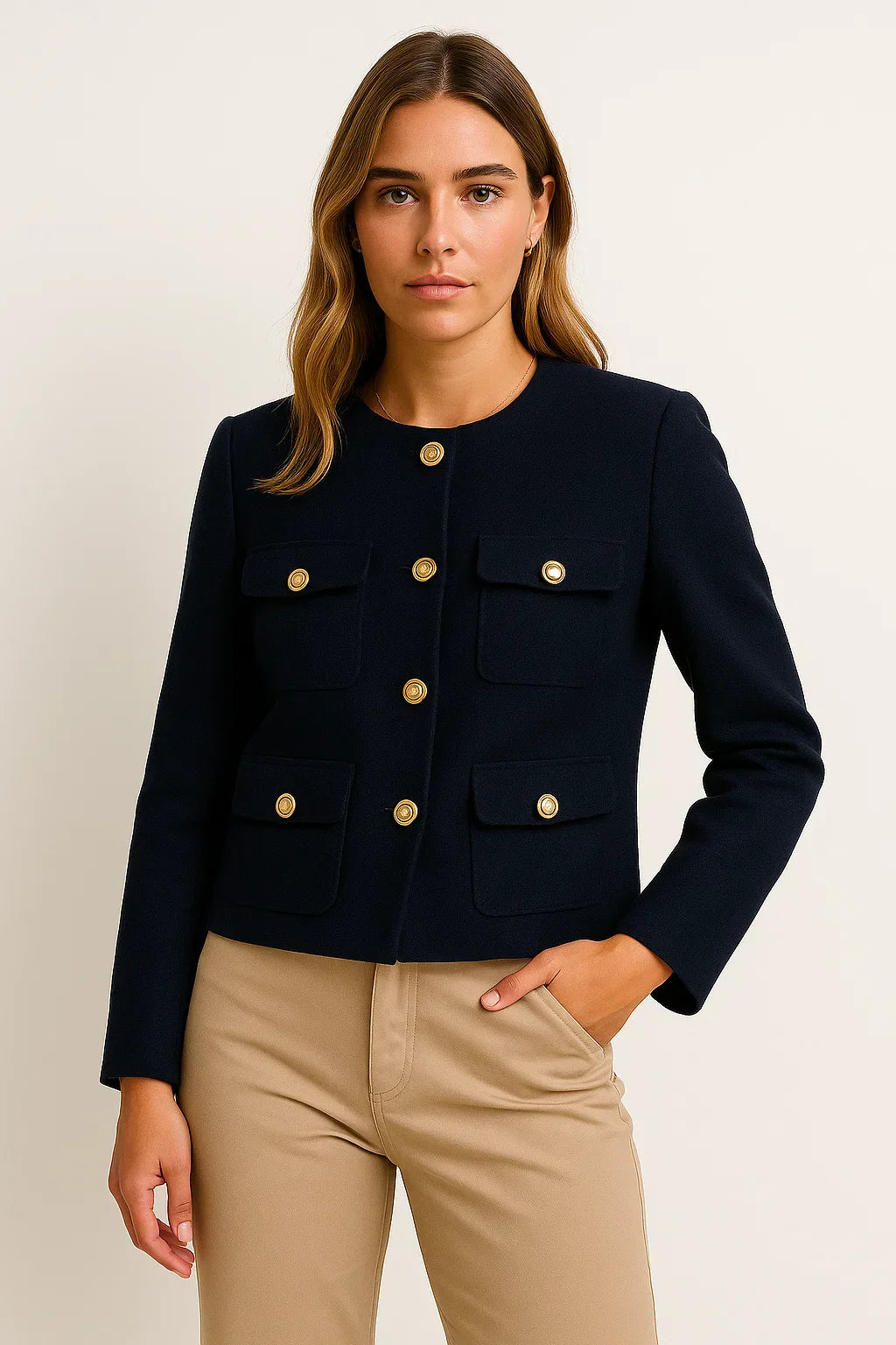 Giacca Cropped Donna | Dettaglio Bottoni Oro | Misto Poliestere