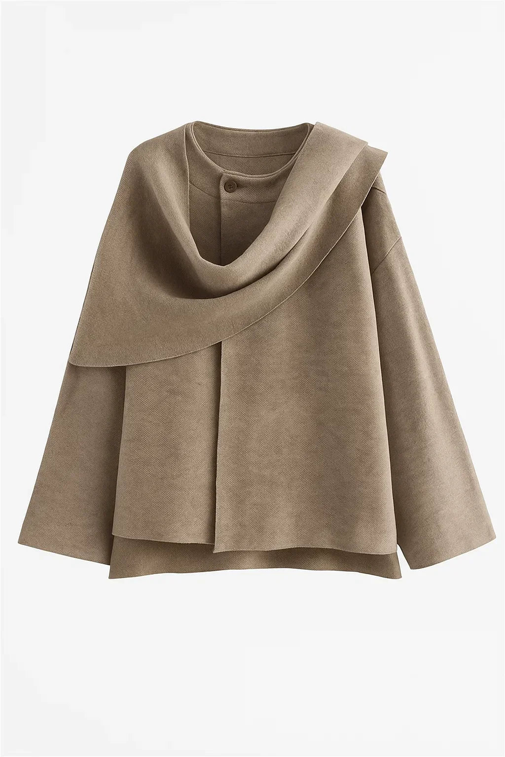 Cappotto Asimmetrico in Lana | Design con Collo Sciarpa