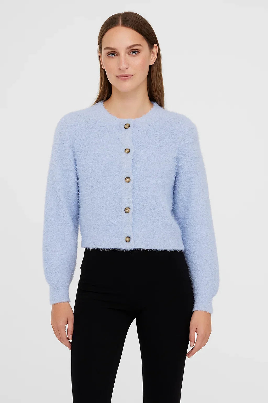 Cardigan bouclé con bottoni frontali e tessuto morbido