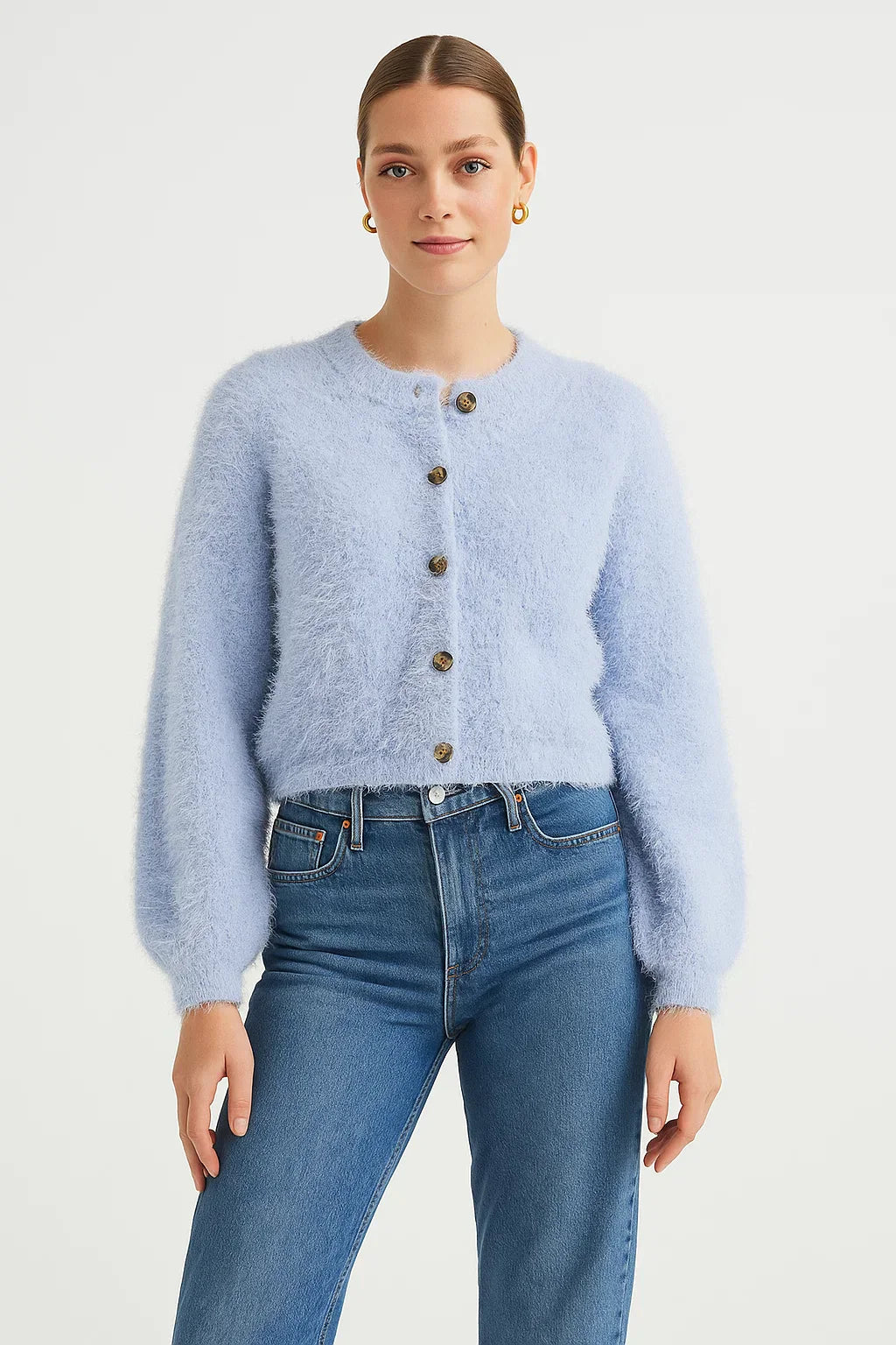 Cardigan Bouclé | Bottoni Frontali | Tessuto Morbido | Taglio Corto