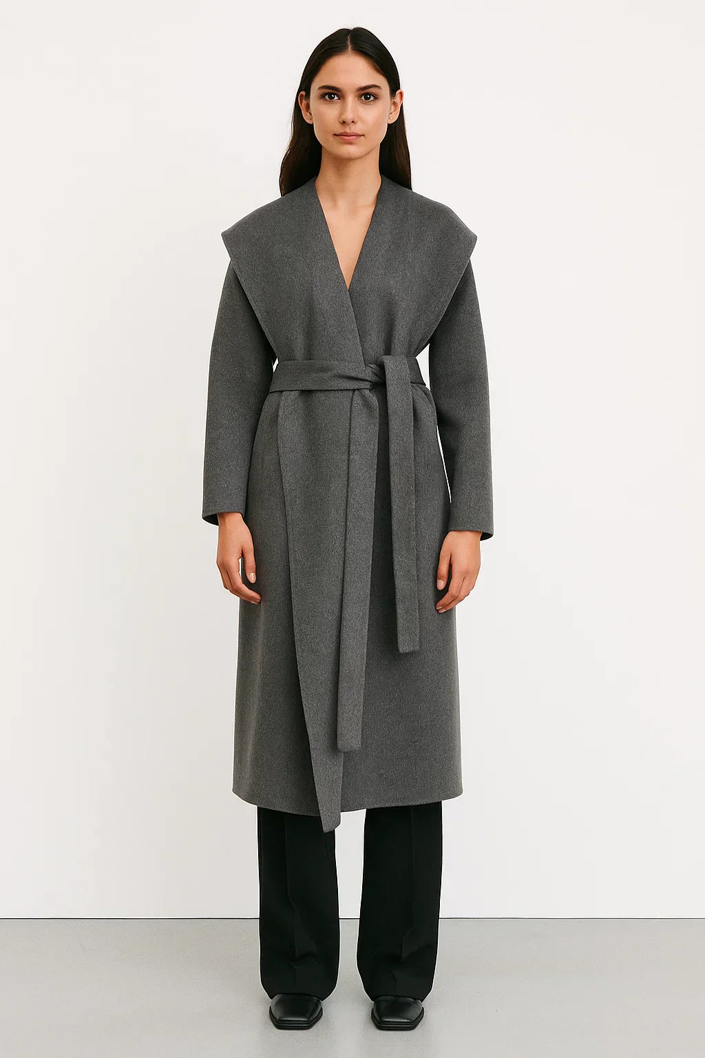 Cappotto Lungo in Misto Lana | Collo Sciarpa | Con Cintura