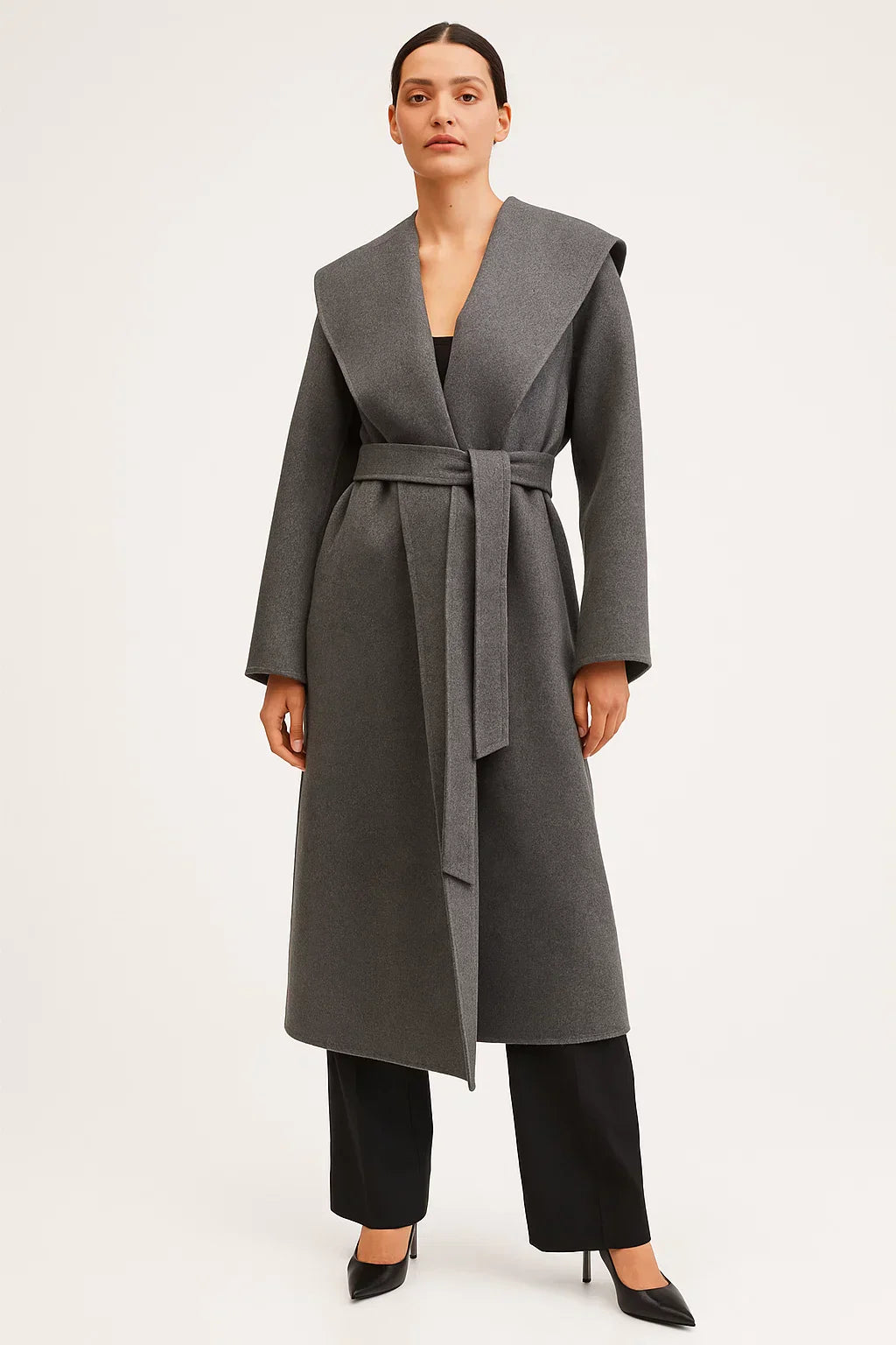 Cappotto Lungo in Misto Lana | Collo Sciarpa | Con Cintura