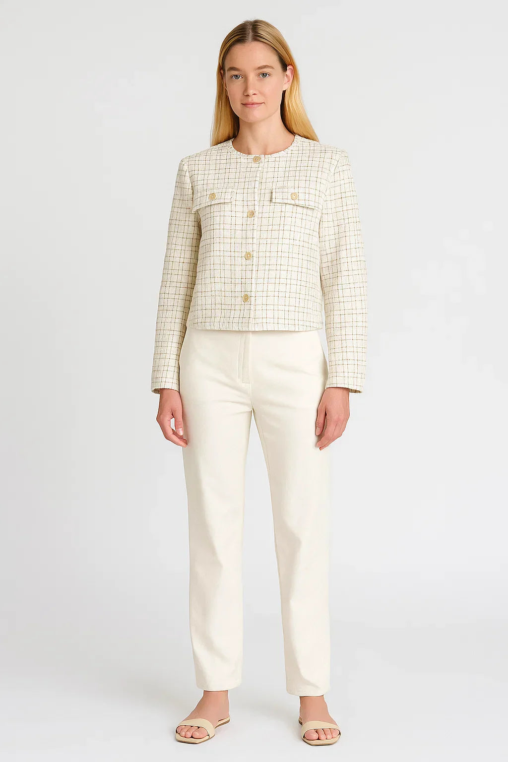 Giacca Corta Tweed | Dettaglio Bottone Oro | Tessuto Raffinato