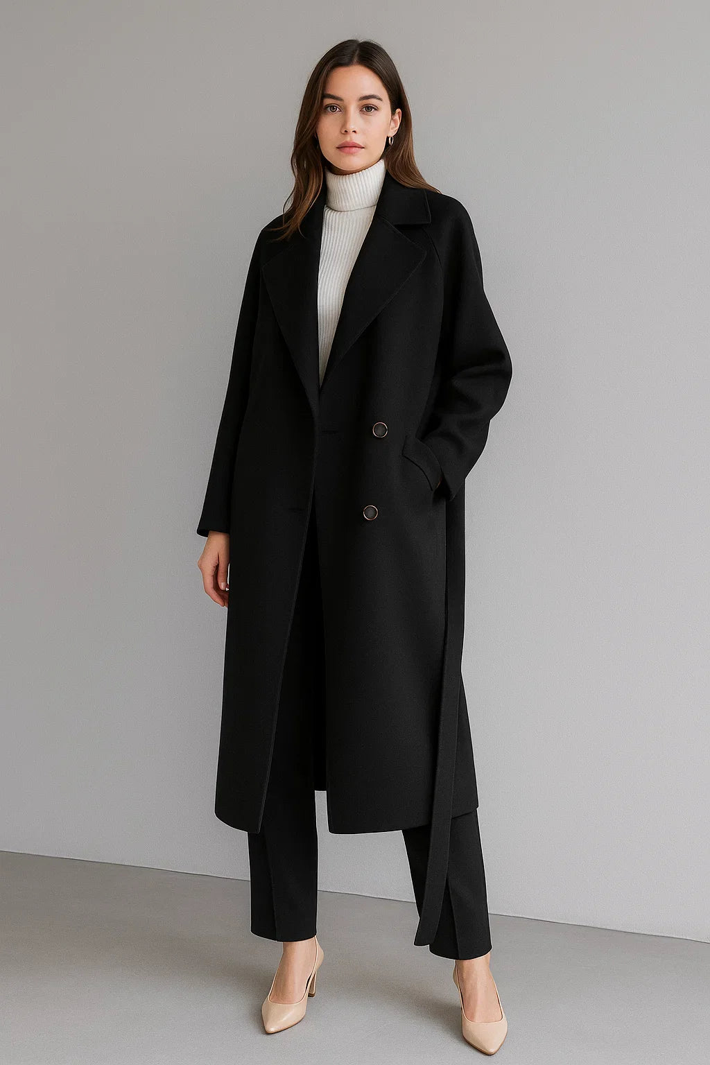 Cappotto Lungo in Misto Lana | Taglio Oversized | Design Invernale con Cintura