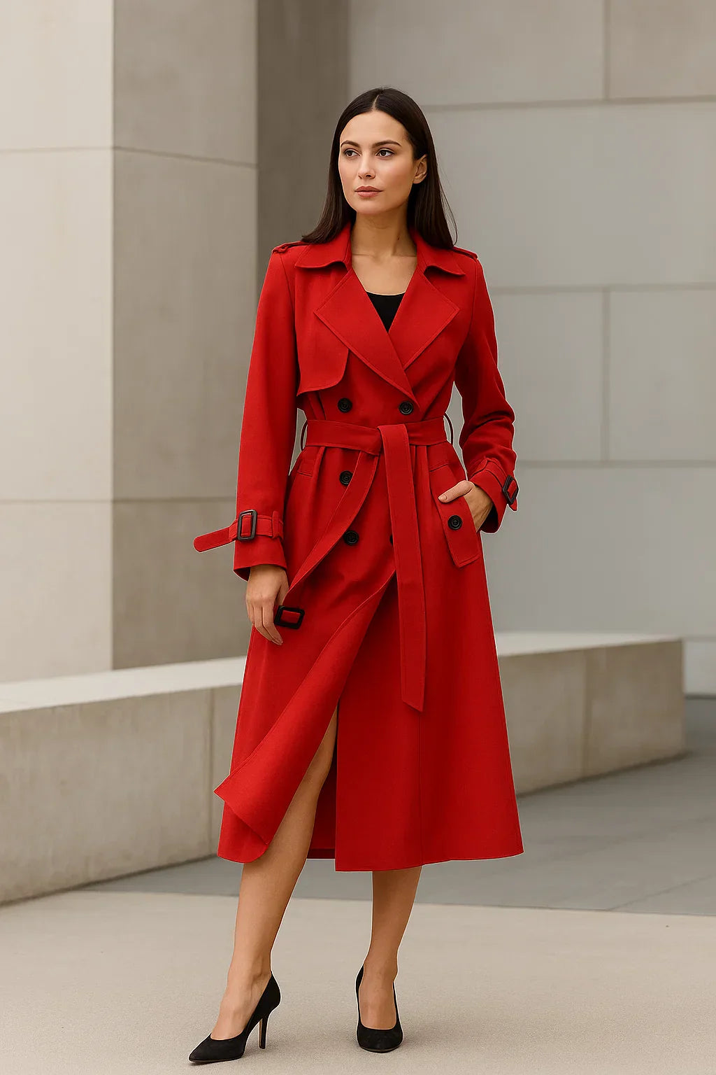 Trench Coat Lungo Essenza | Silhouette A-Line con Cintura | Design Classico Mezza Stagione