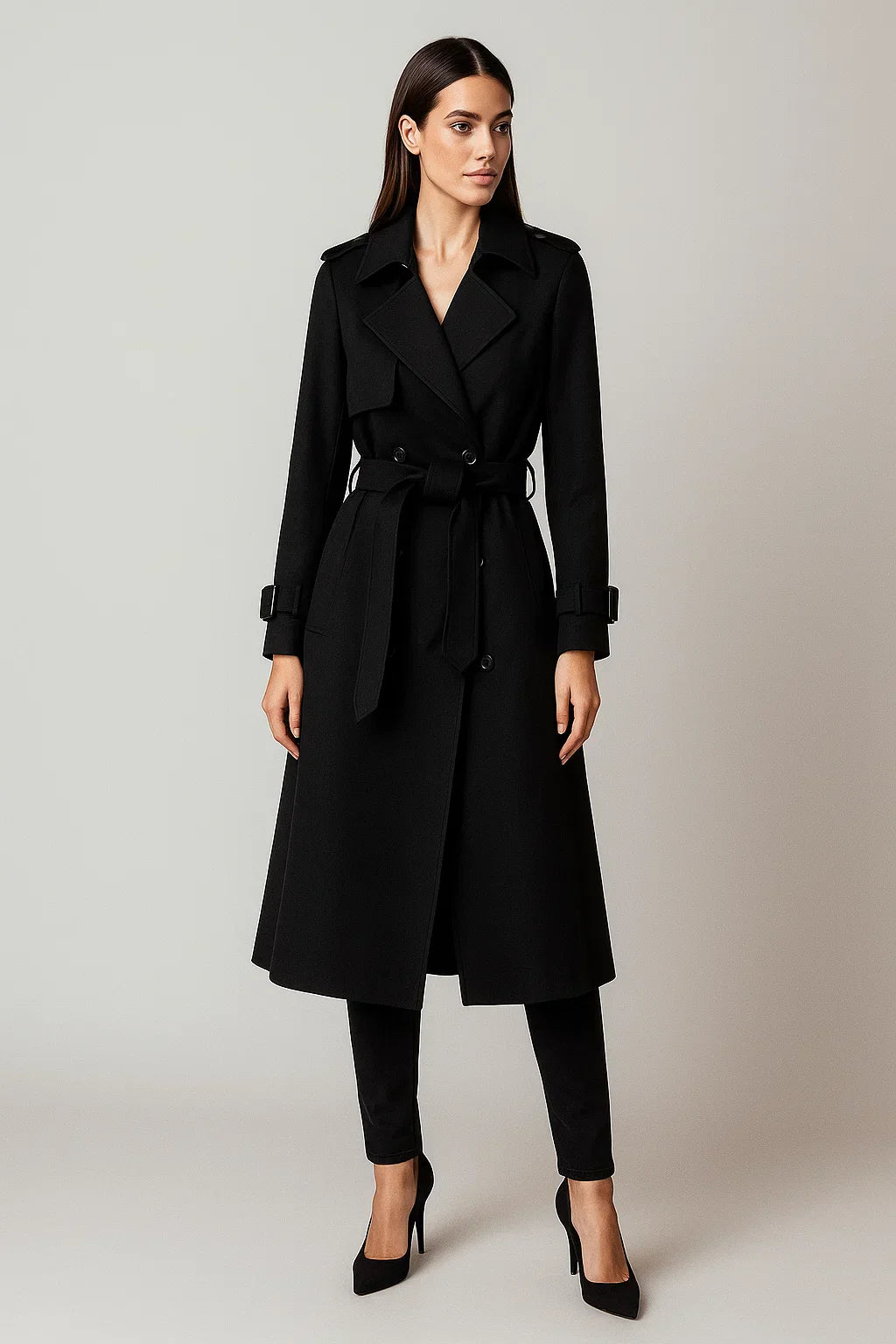 Trench Coat Lungo Essenza | Silhouette A-Line con Cintura | Design Classico Mezza Stagione