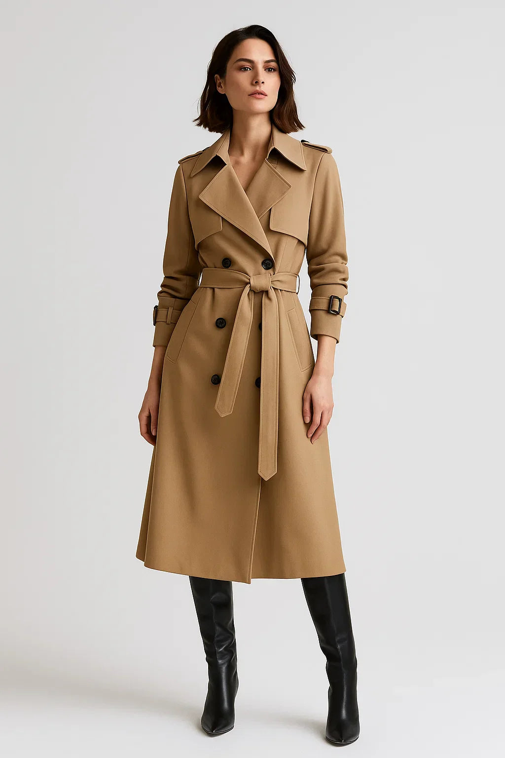 Trench Coat Lungo Essenza | Silhouette A-Line con Cintura | Design Classico Mezza Stagione