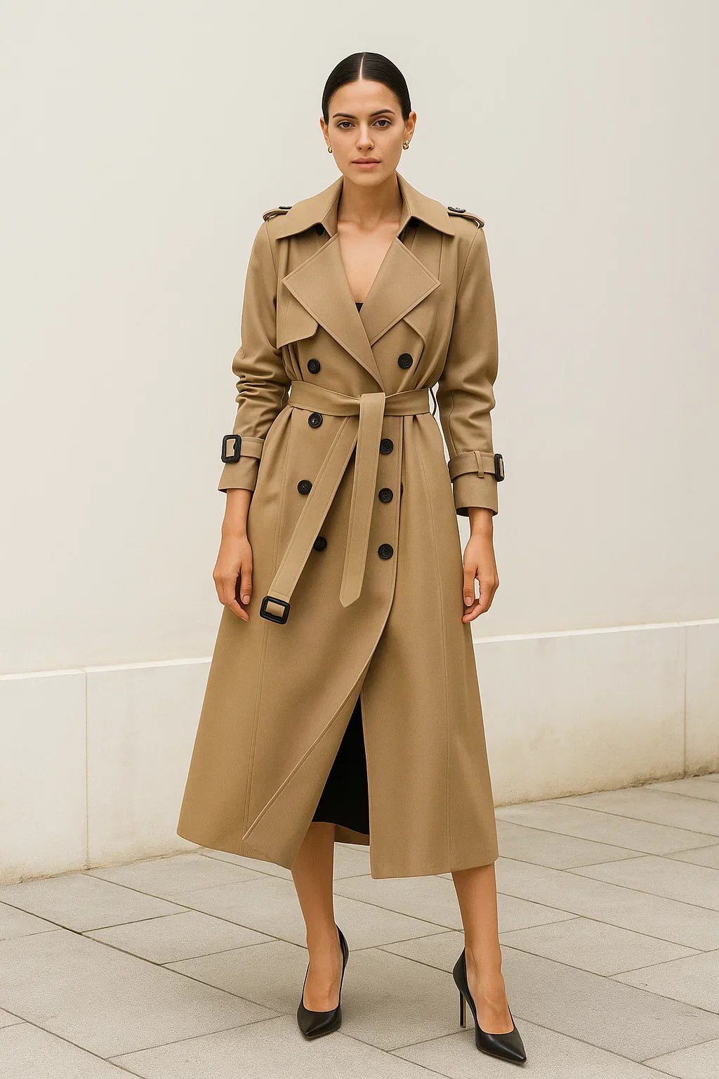 Trench Coat Lungo Essenza | Silhouette A-Line con Cintura | Design Classico Mezza Stagione