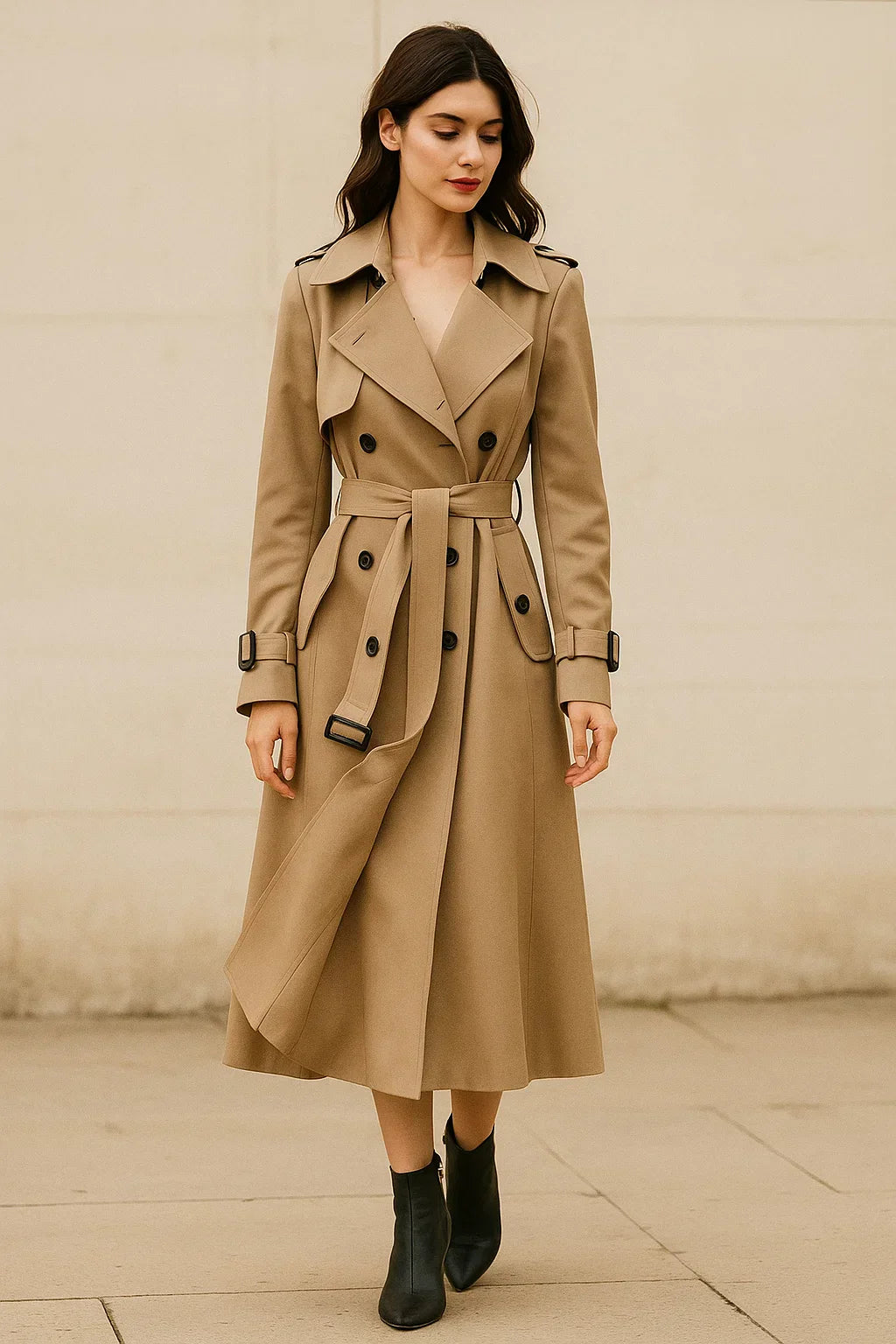 Trench Coat Lungo Essenza | Silhouette A-Line con Cintura | Design Classico Mezza Stagione