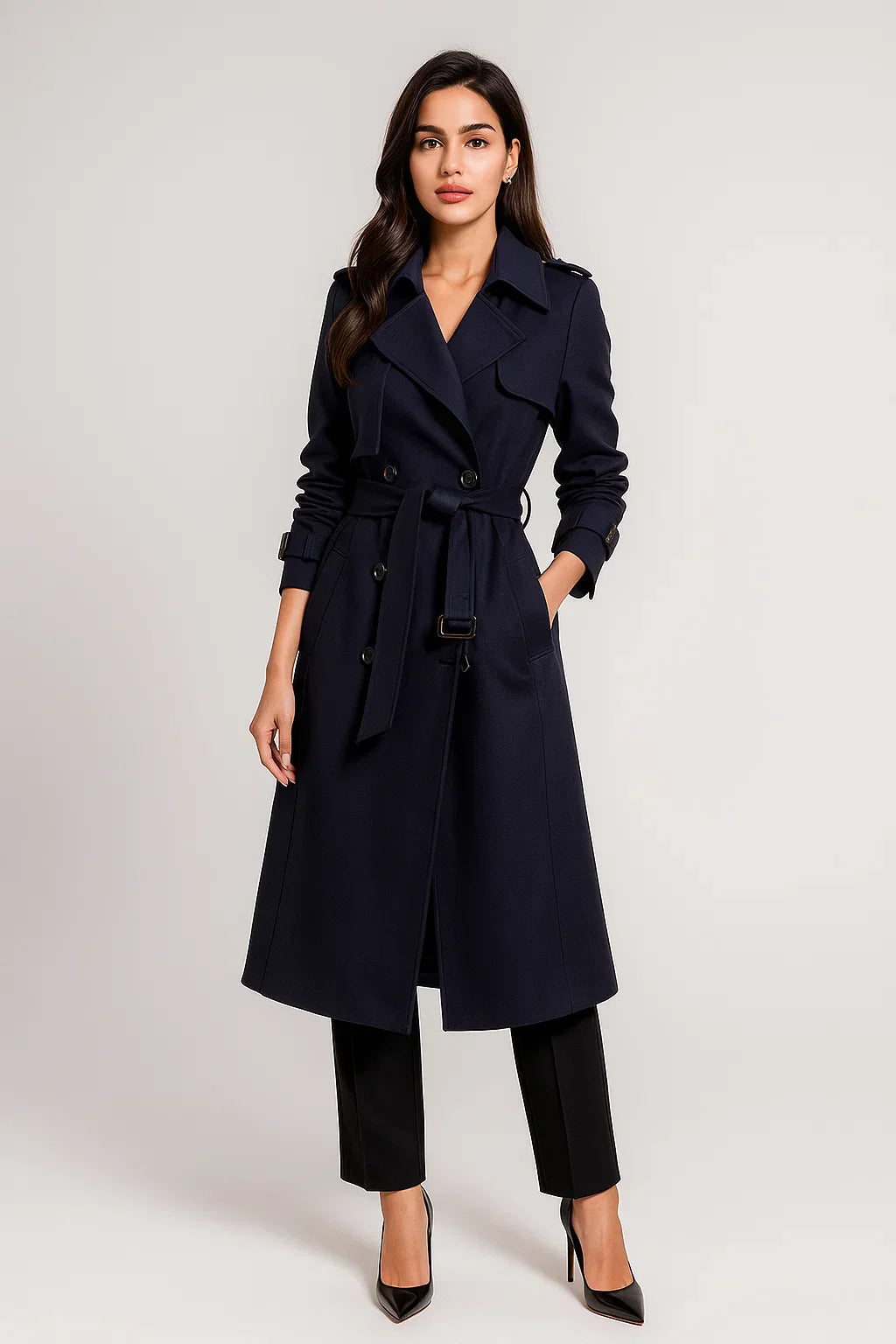 Trench Coat Lungo Essenza | Silhouette A-Line con Cintura | Design Classico Mezza Stagione