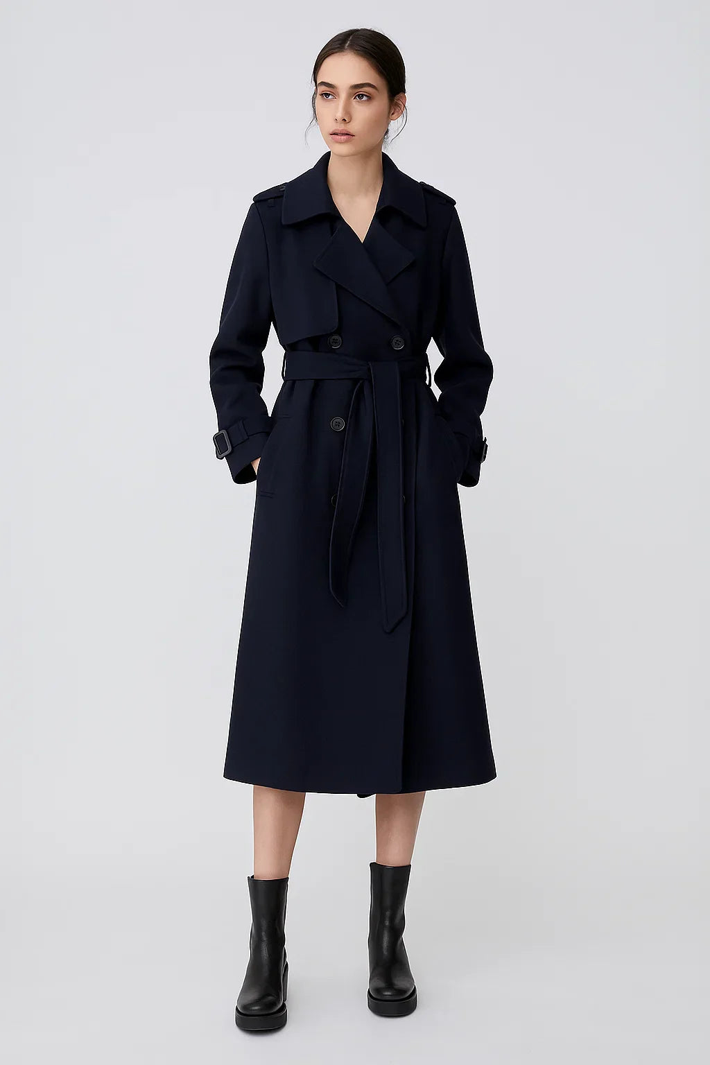 Trench Coat Lungo Essenza | Silhouette A-Line con Cintura | Design Classico Mezza Stagione