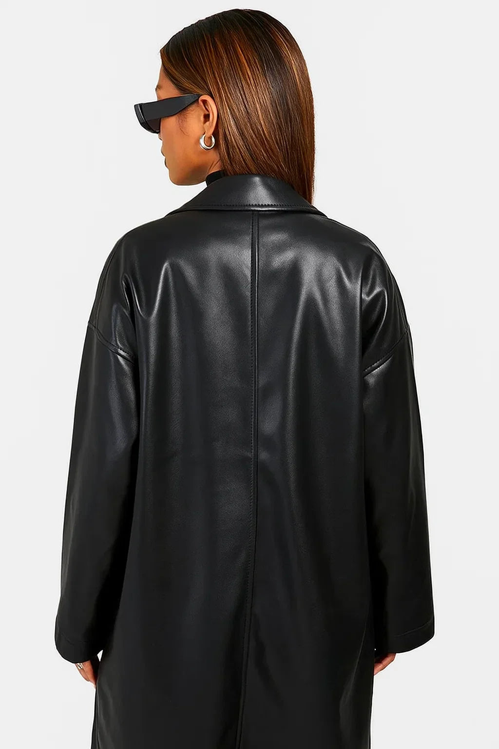 Cappotto Lungo in Pelle Ecologica | Vestibilità Oversized | Aperto