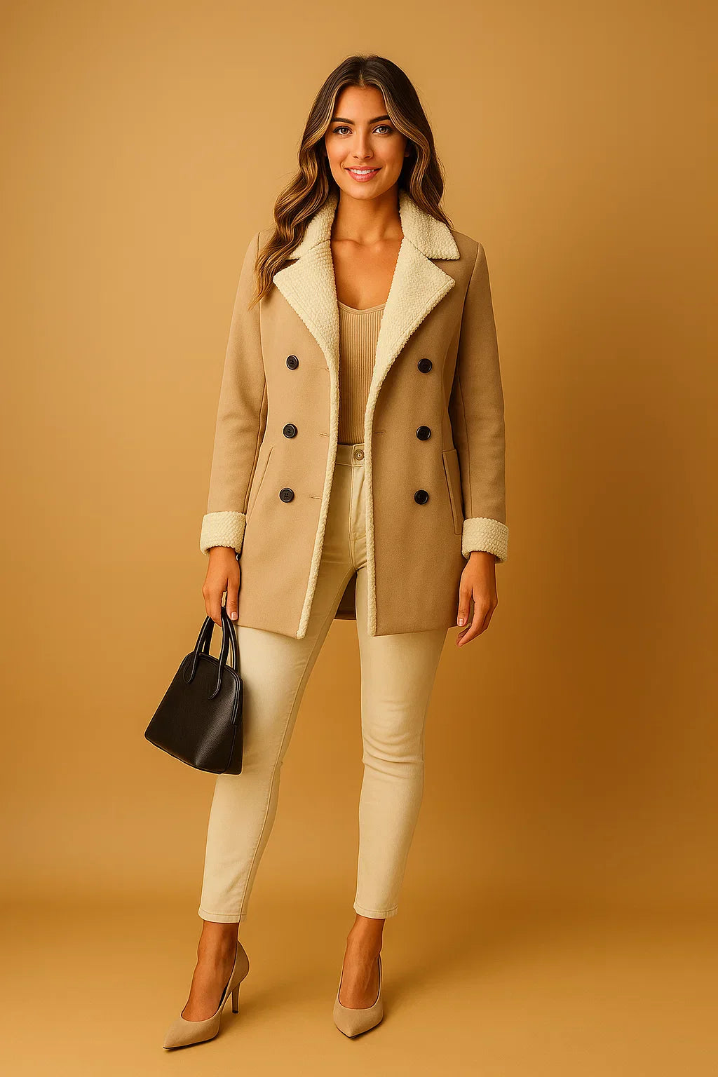 Cappotto Doppio Petto in Misto Lana | Collo Shearling | Outerwear Invernale