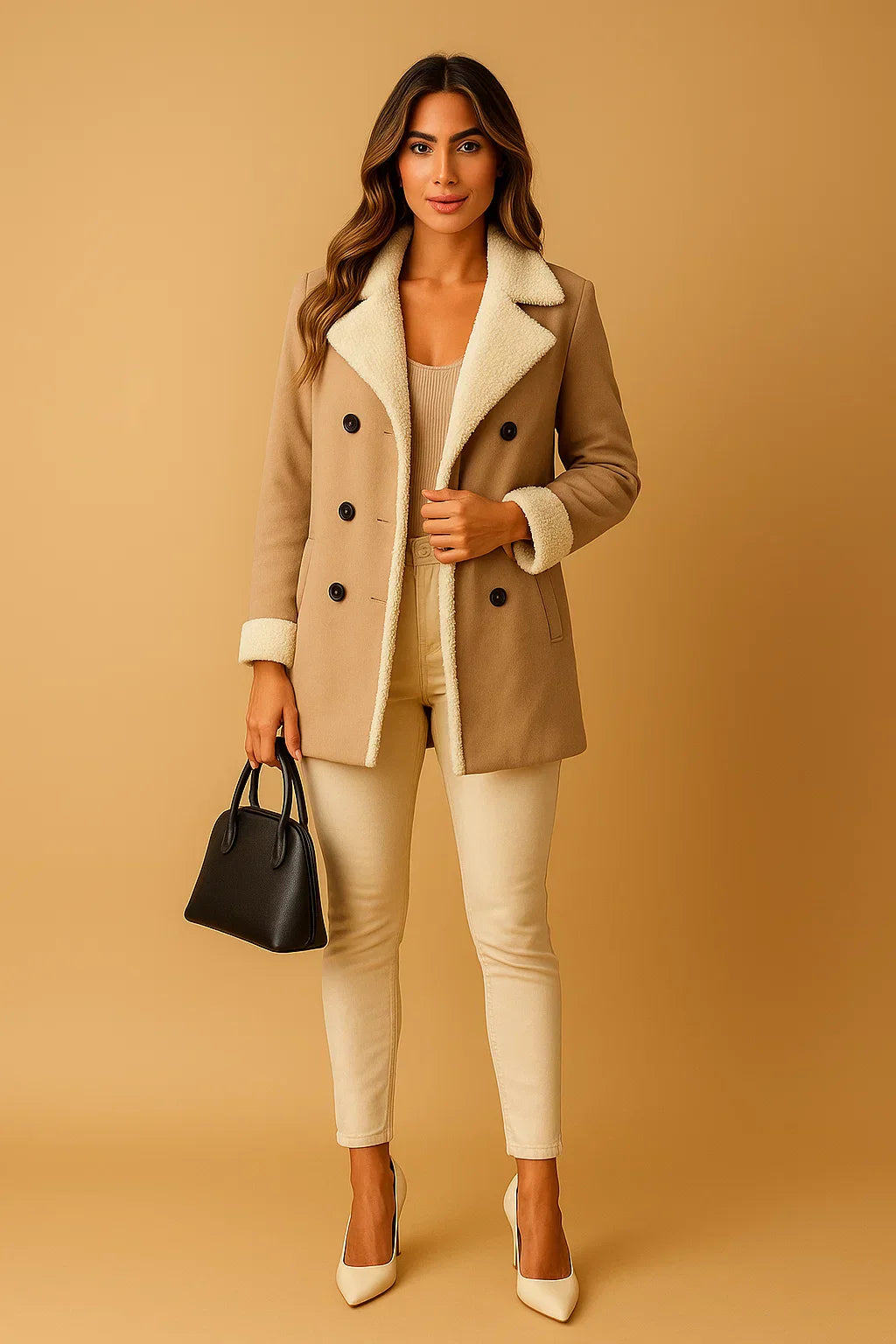 Cappotto Doppio Petto in Misto Lana | Collo Shearling | Outerwear Invernale