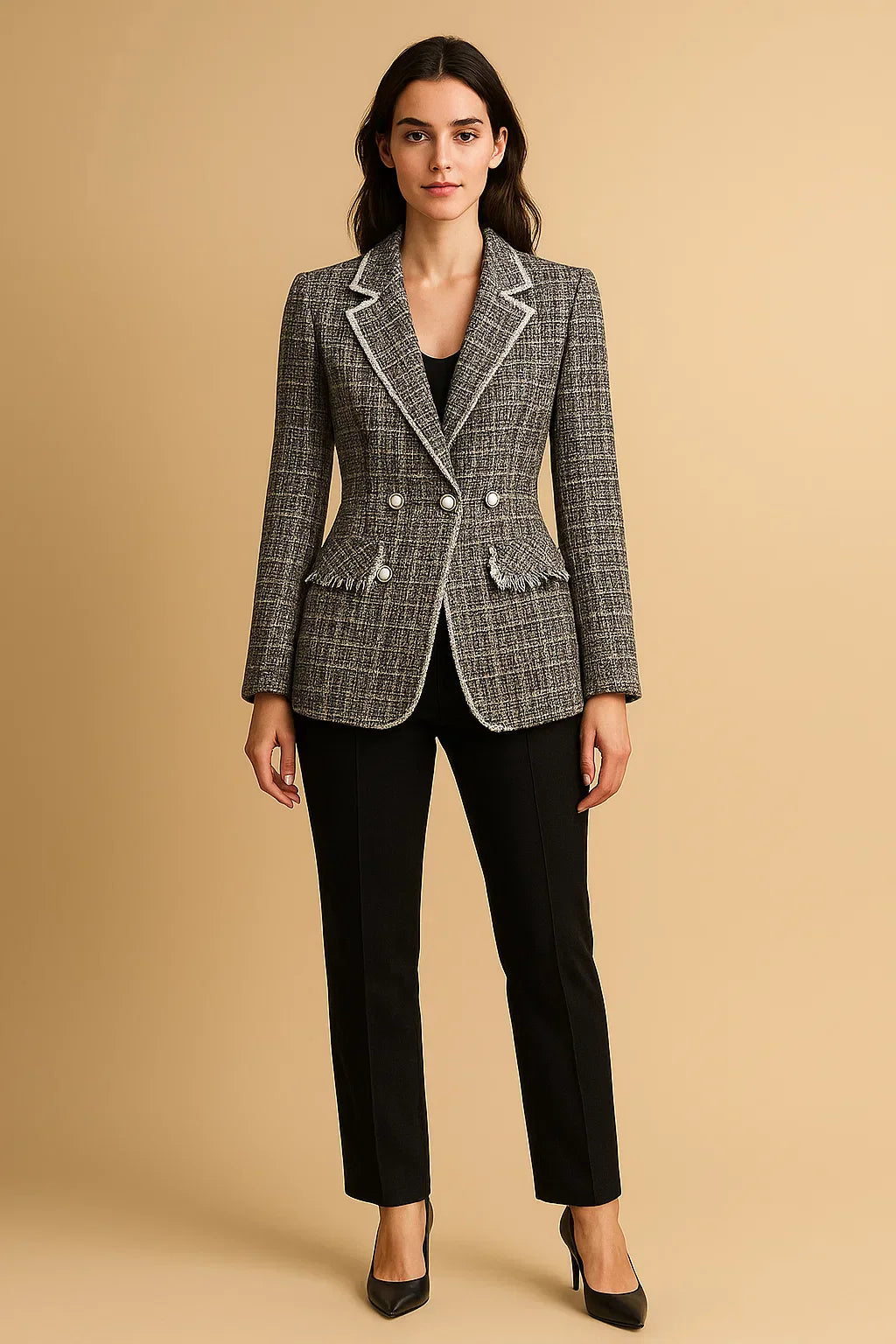 Blazer Doppio Petto in Tweed | Bottoni Perla | Fit Strutturato