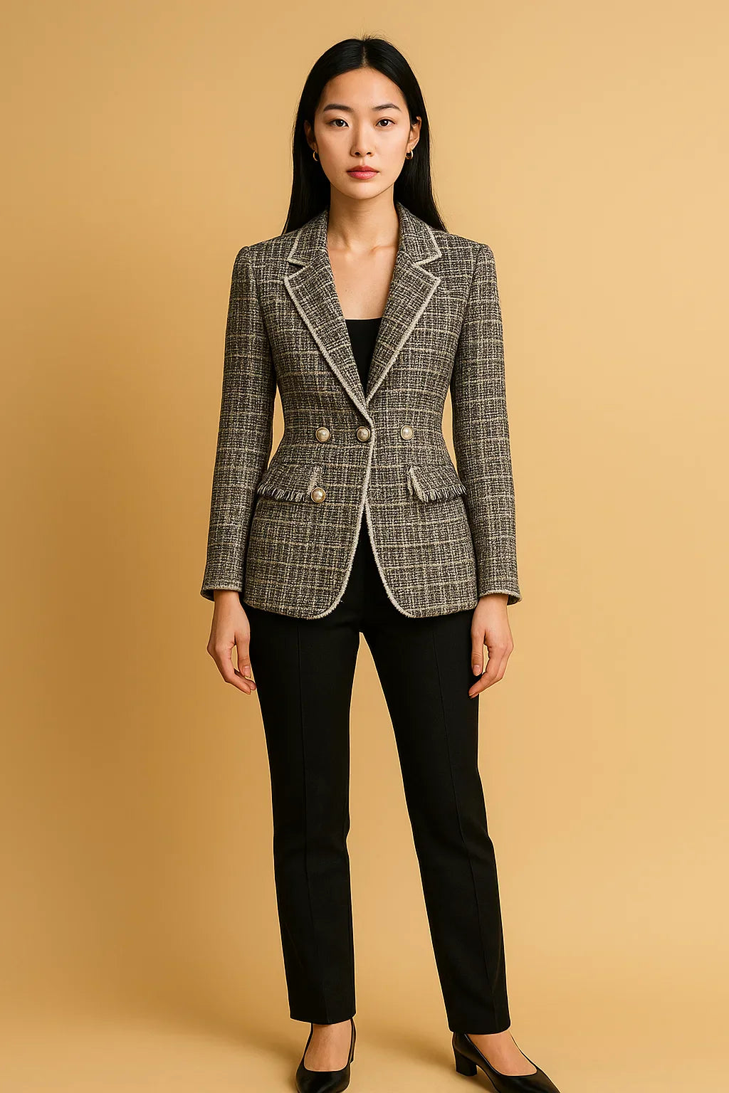 Blazer Doppio Petto in Tweed | Bottoni Perla | Fit Strutturato