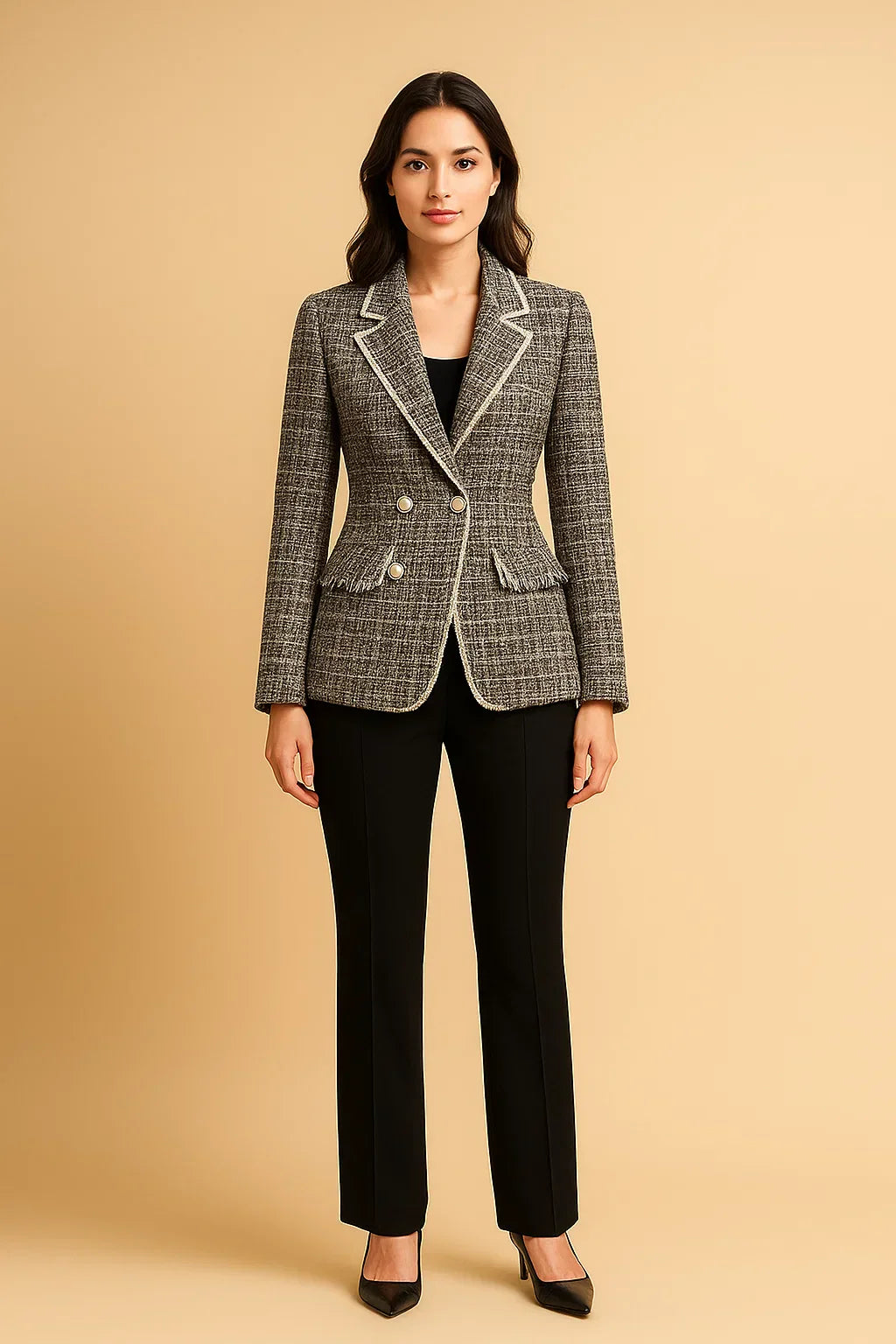 Blazer Doppio Petto in Tweed | Bottoni Perla | Fit Strutturato