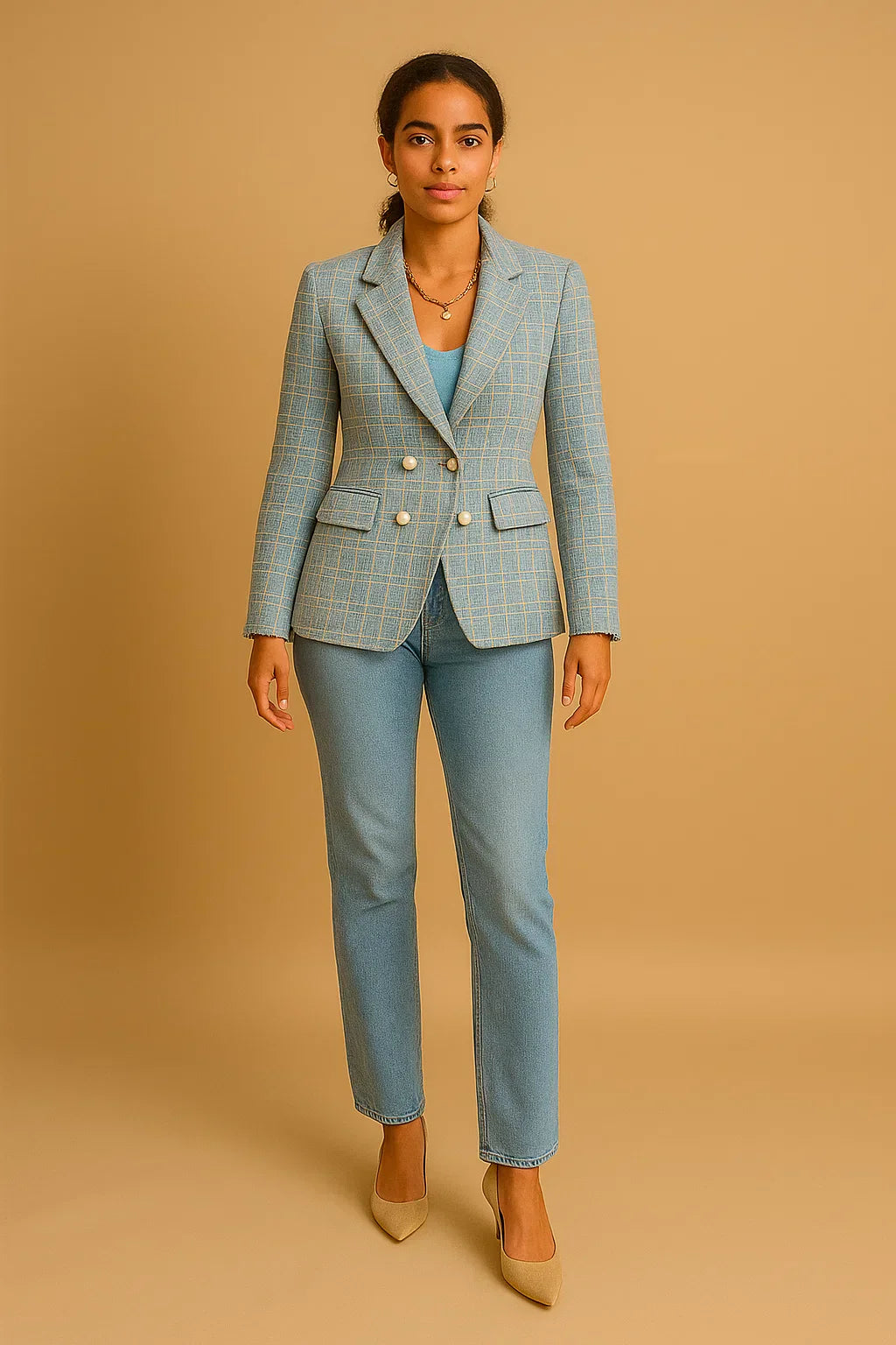 Blazer Doppio Petto in Tweed | Bottoni Perla | Fit Strutturato