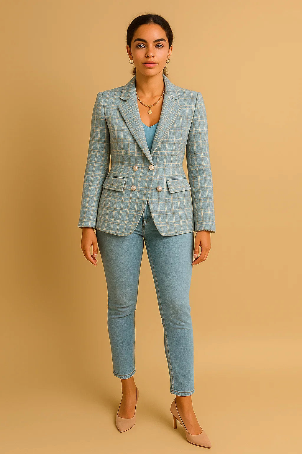 Blazer Doppio Petto in Tweed | Bottoni Perla | Fit Strutturato