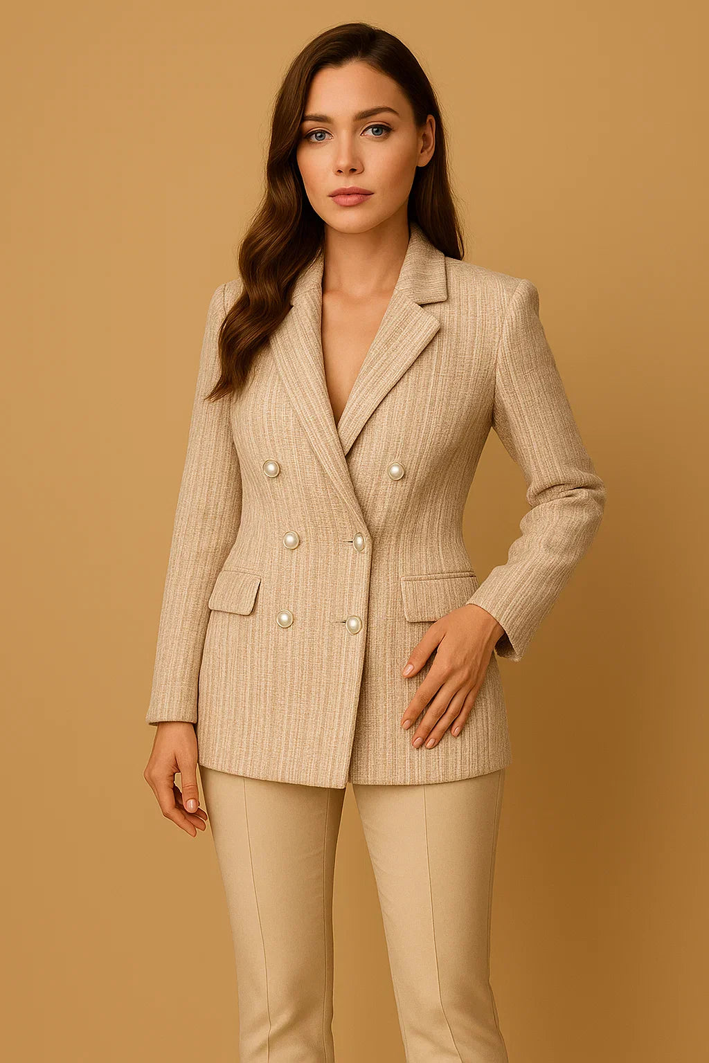 Blazer Doppio Petto in Tweed | Bottoni Perla | Fit Strutturato