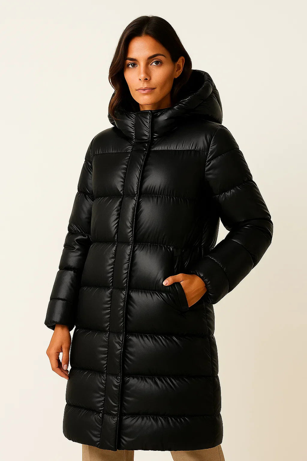 Giacca Piumino Lunga Donna | Design Imbottito con Cappuccio | Invernale