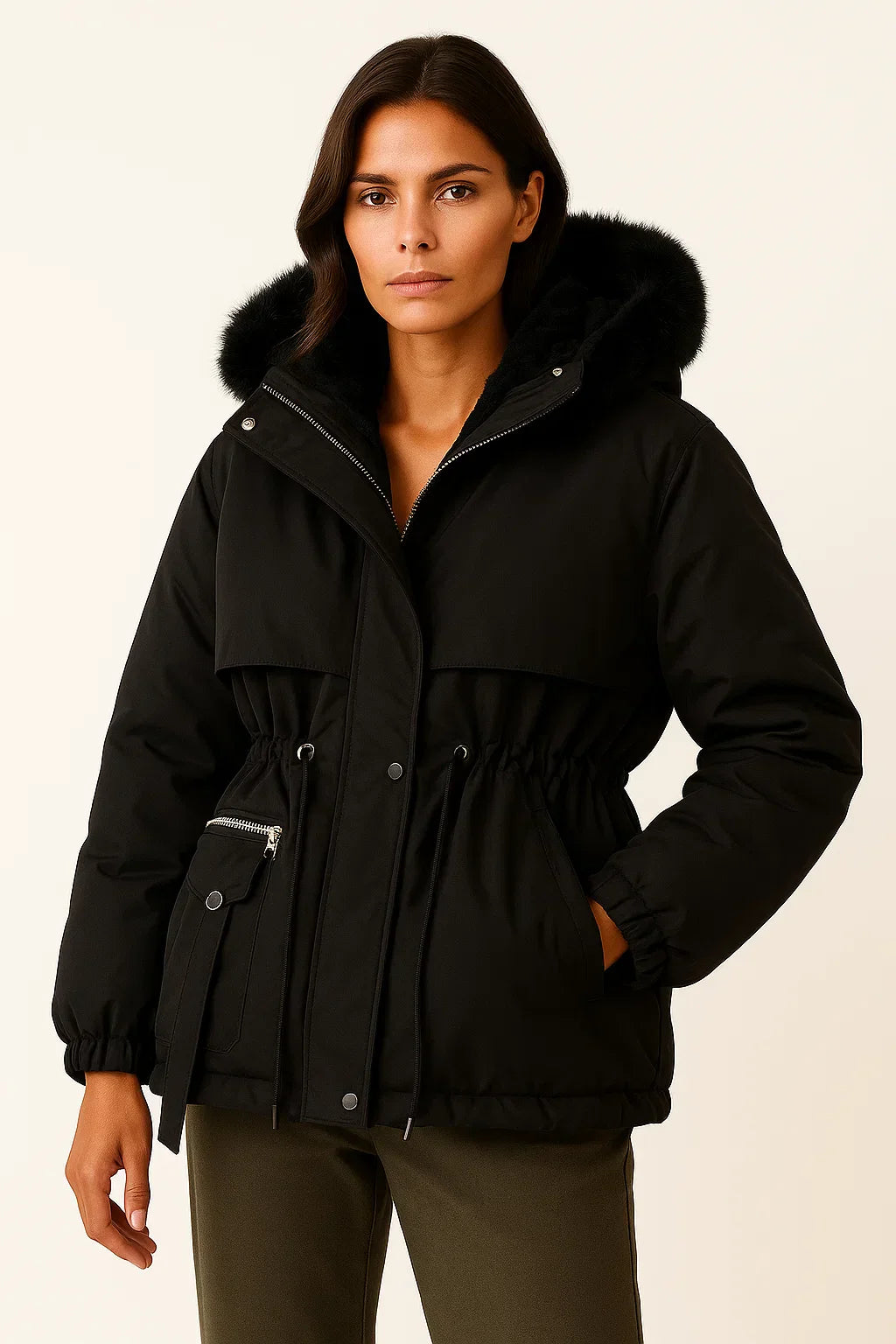 Parka Donna con Cappuccio | Foderato in Pelliccia Finta | Resistente all'Acqua Fit Regolabile