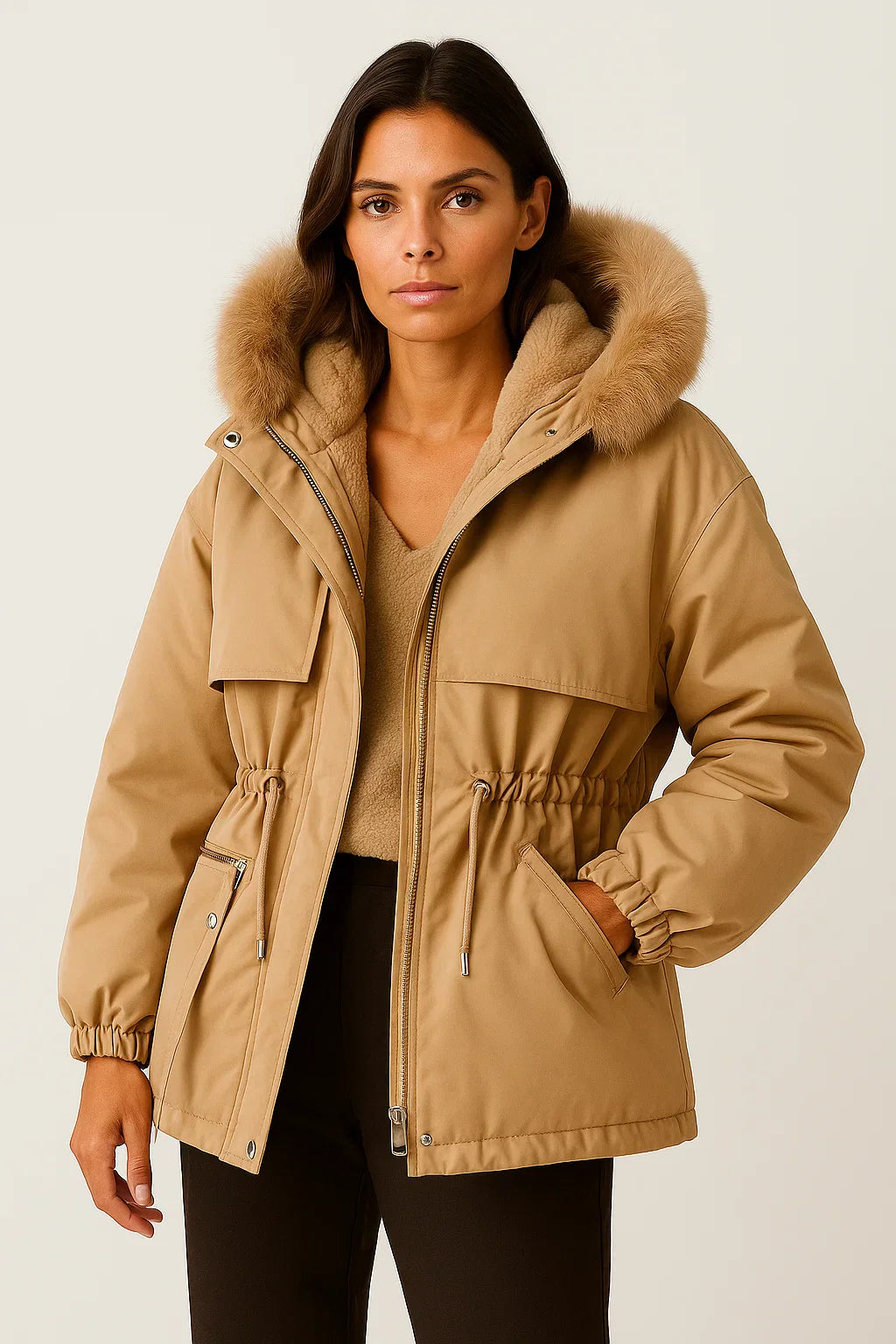 Parka Donna con Cappuccio | Foderato in Pelliccia Finta | Resistente all'Acqua Fit Regolabile