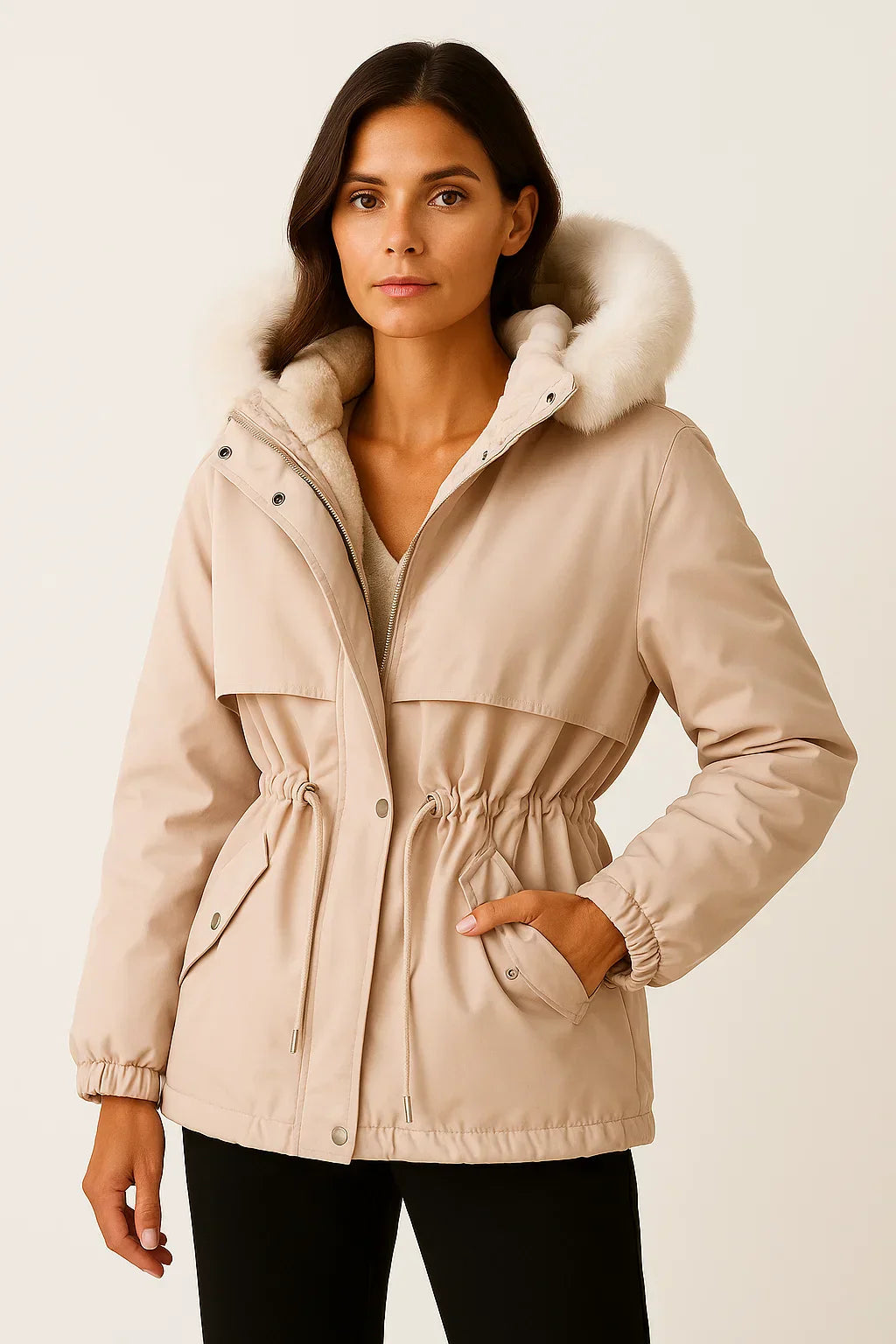 Parka Donna con Cappuccio | Foderato in Pelliccia Finta | Resistente all'Acqua Fit Regolabile