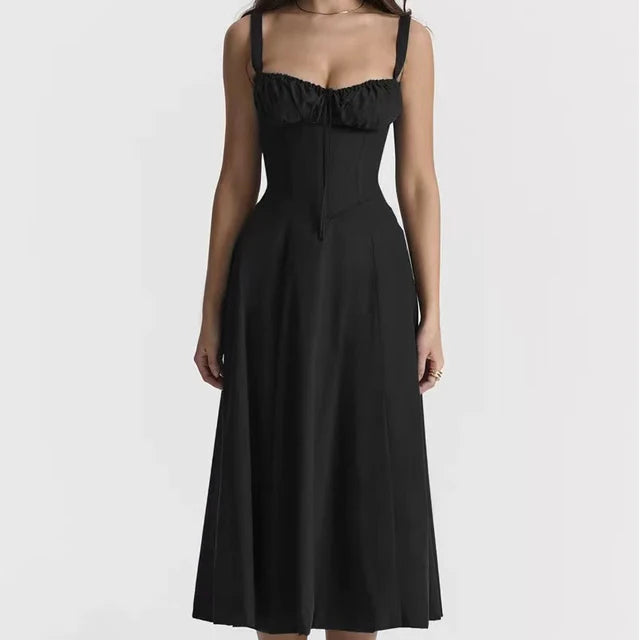 Abito Midi Floreale Corsetto | Scollo a Cuore, Gonna con Spacco, Spaghetti