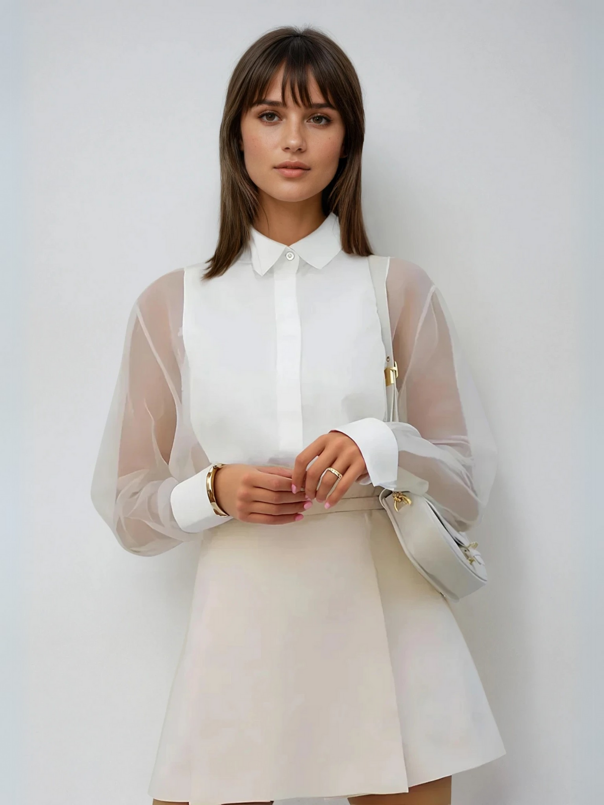 Blusa in Organza Sheer | Maniche Puff | Scollo a Revers