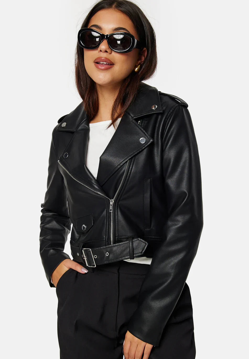 Giacca Biker Cropped in Pelle Ecologica | Design con Cintura