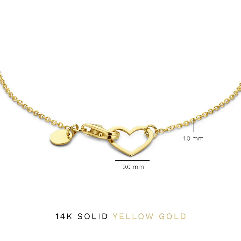 Bracciale Charm Cuore | Catena Fine Regolabile, Finitura Lucida