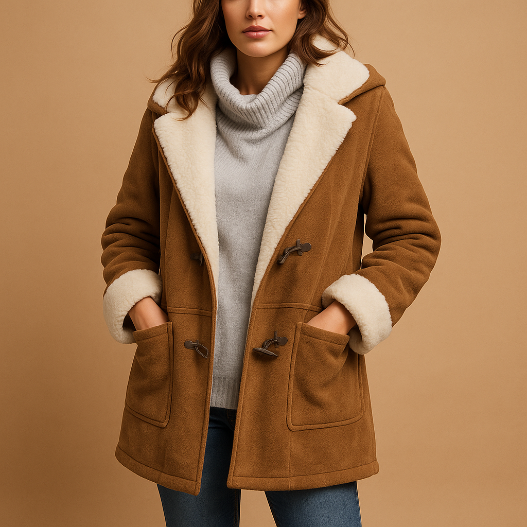 Cappotto in Finta Pelliccia con Cappuccio | Chiusura Toggle | Finish Suede Morbido