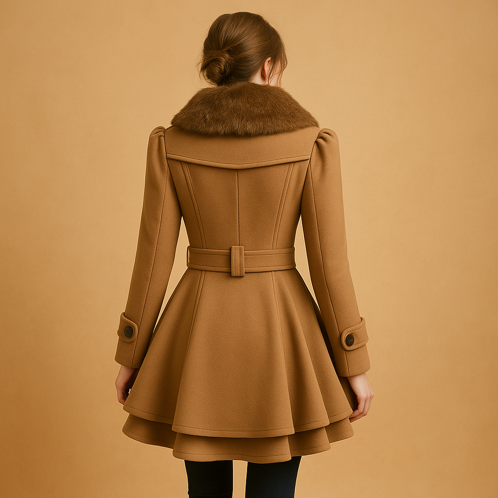 Cappotto A-Linea Beltato Ombra | Collo in Pelliccia Sintetica