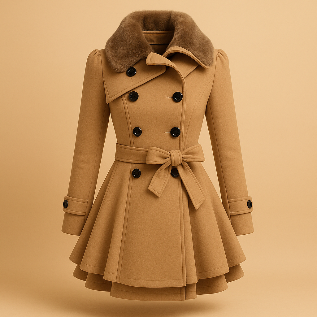 Cappotto A-Linea Beltato Ombra | Collo in Pelliccia Sintetica