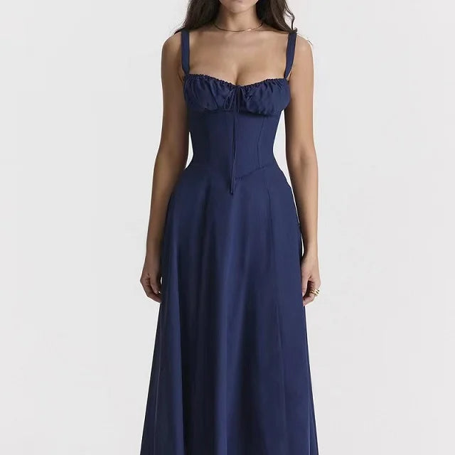 Abito Midi Floreale Corsetto | Scollo a Cuore, Gonna con Spacco, Spaghetti