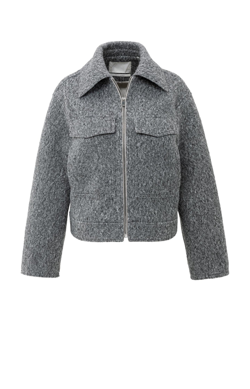 Giacca Bouclé con Zip | Fit Cropped | Effetto Lana Testurizzata